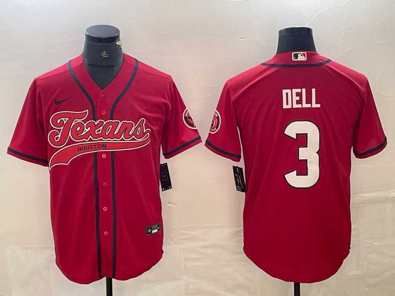 Mens Houston Texans #3 Tank Dell Red With Patch Cool Base Stitched Baseball Jersey